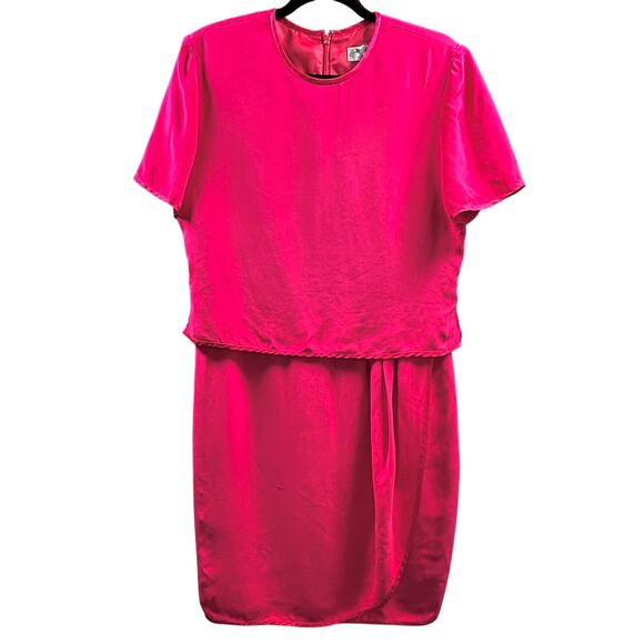 Lady Di Vintage 80s SILK Hot Pink Dress Minimalist Romantic Old Money Dress 10 - Picture 1 of 9